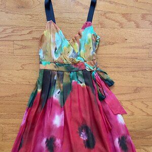 Anthropologie Tabitha Blurred Boundaries Dress Watercolor Silk Red Size 2 EUC